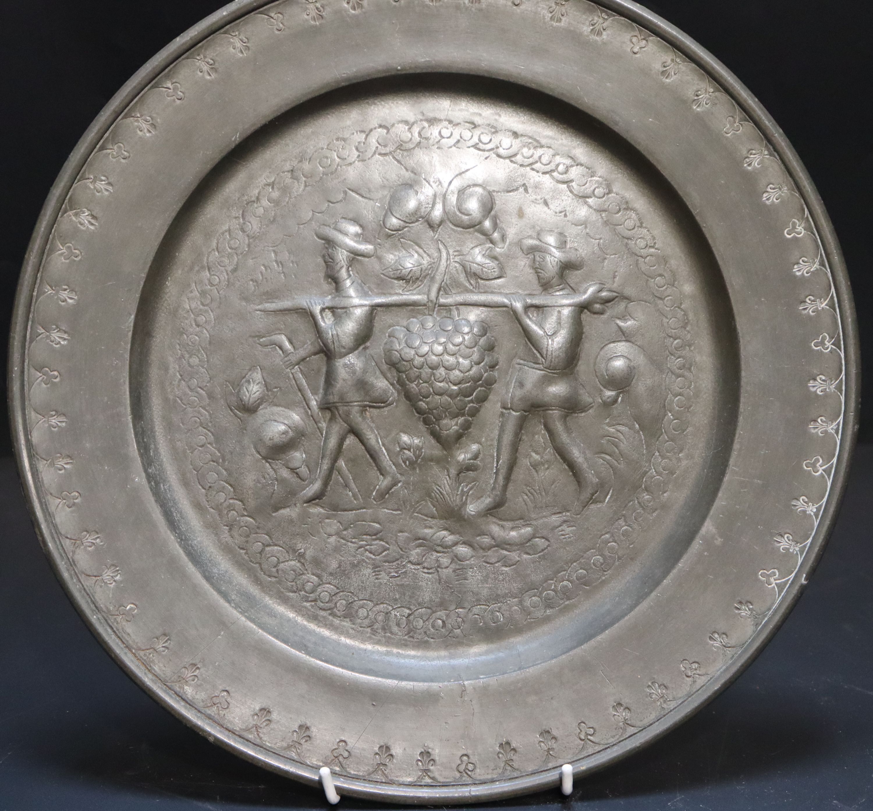 Two century style Continental pewter dishes,